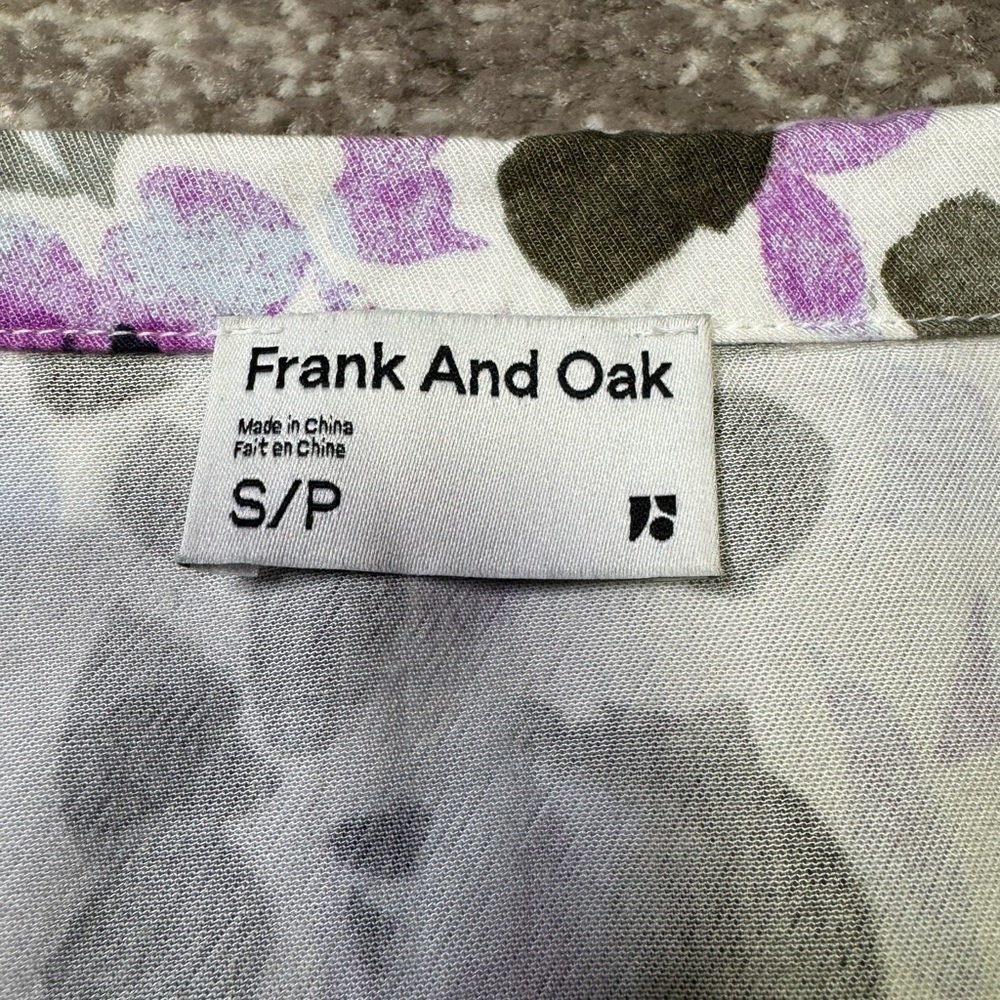 Frank & Oak Floral Tie-Front Blouse - White and Purple, green - size small - Picture 9 of 13